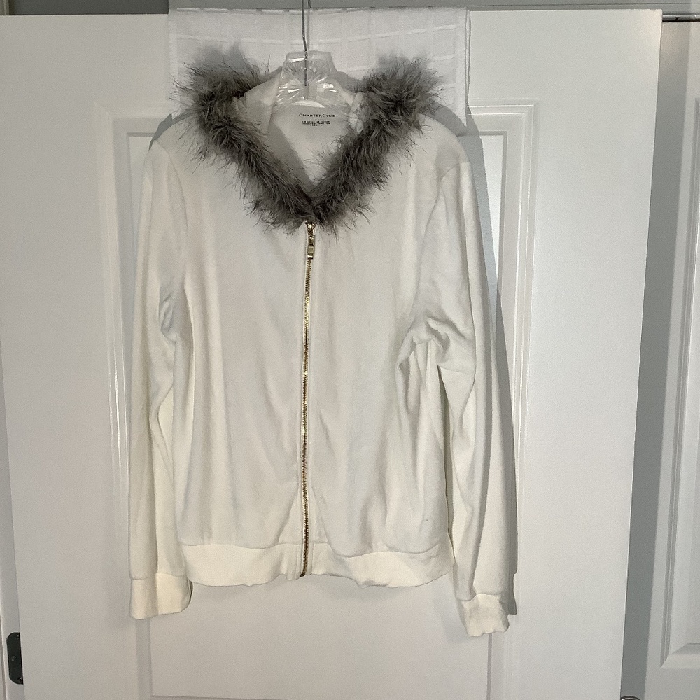 Charter Club Ladies Zip Down Hoodie Cream Size L
